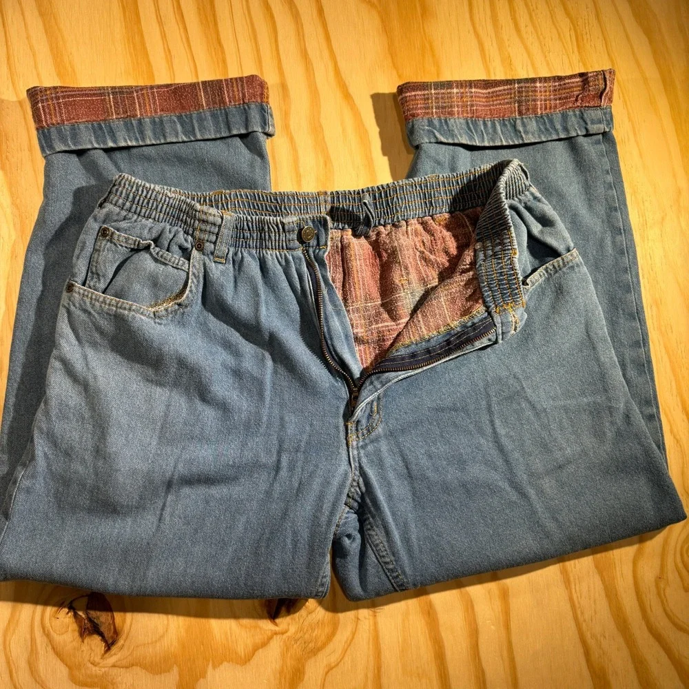 Haband's Ice House Men's Flannel Lined Elastic Waist Denim Jeans Blue Size 36